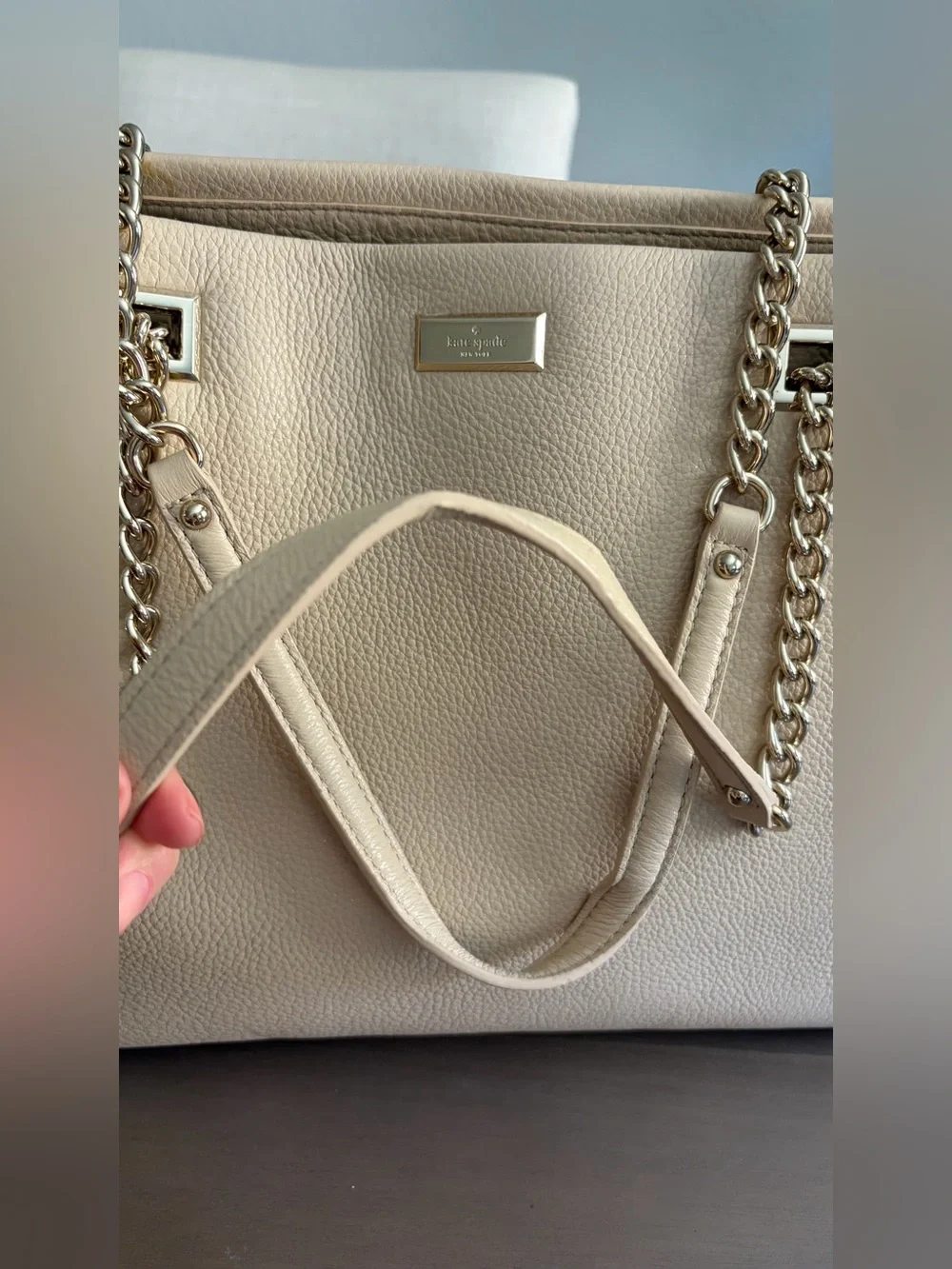 Kate Spade Cream Pebbled Leather Chain Tote